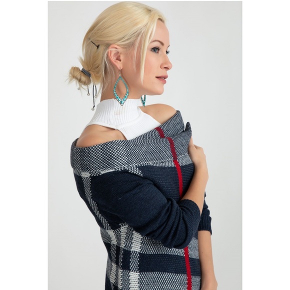 Blue Plaid Single button cardigan - Picture 3 of 3